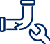 Line drawing of a broken pipe with a wrench below it, symbolizing plumbing repair or pipe maintenance.