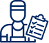 Icon of a person wearing a cap and overalls holding a checklist with three checked boxes.